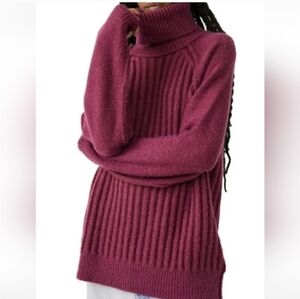 Free People Big City Ribbed Turtleneck Sweater Longline Slouchy Mulberry Medium